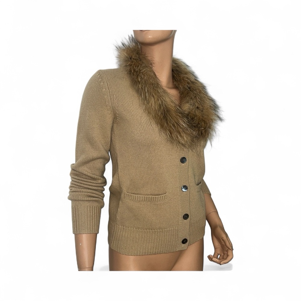 Tan Cardigan with Fur Collar sweater